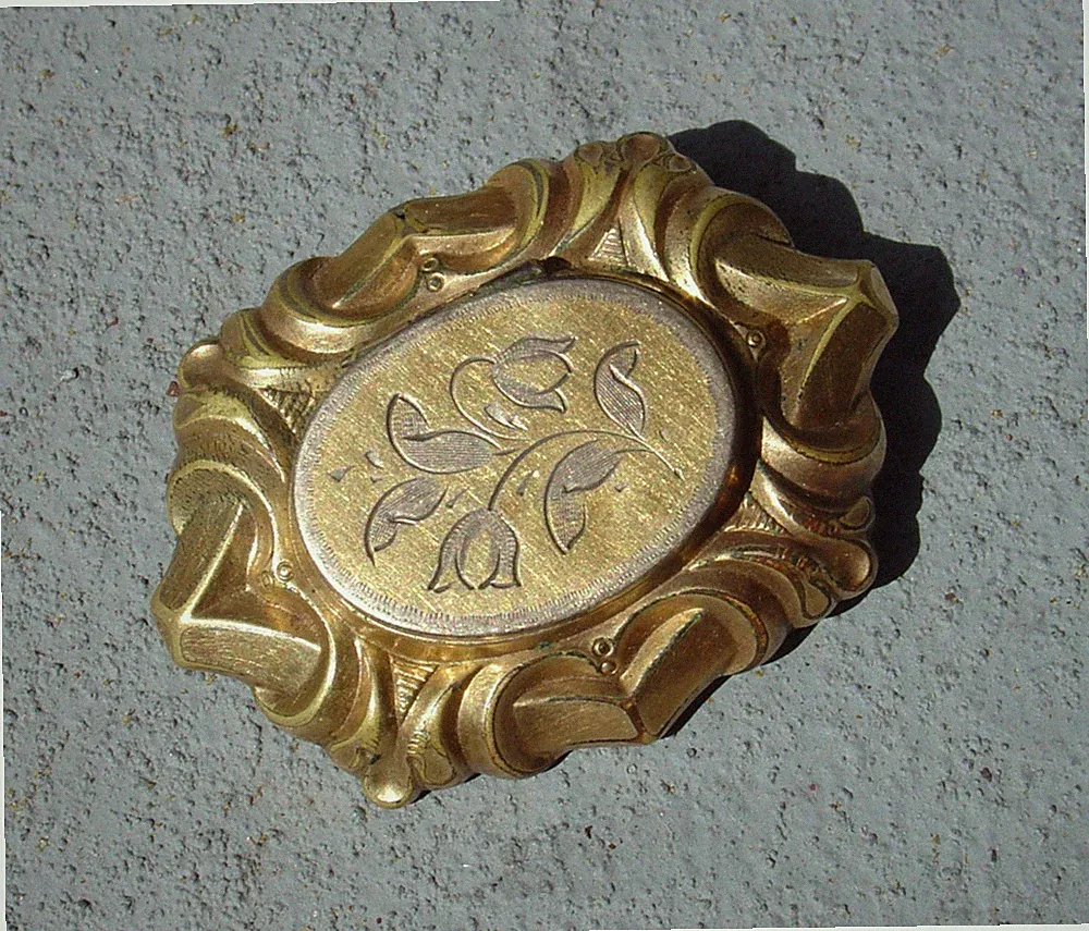Antique Vtg Victorian Flower Gold Filled Locket Pin Solid Perfume Lock of Hair