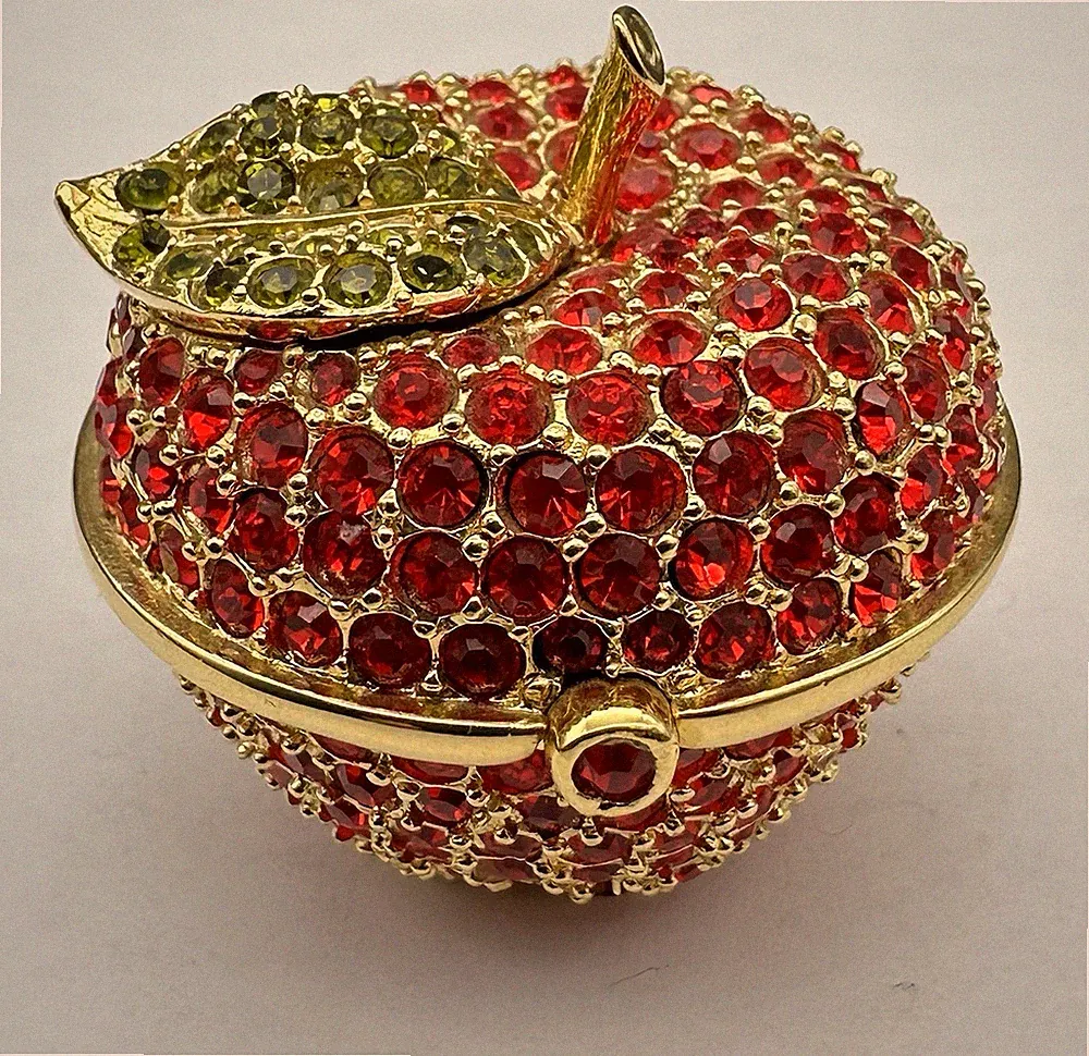 Estee Lauder Apple Solid Perfume Compact Red Crystal Rhinestone Apple Empty