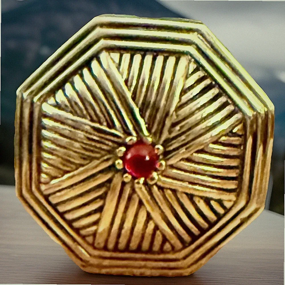 Estee Lauder Empty Solid Perfume Case Artisan Design Brushed Metal W Red Stone